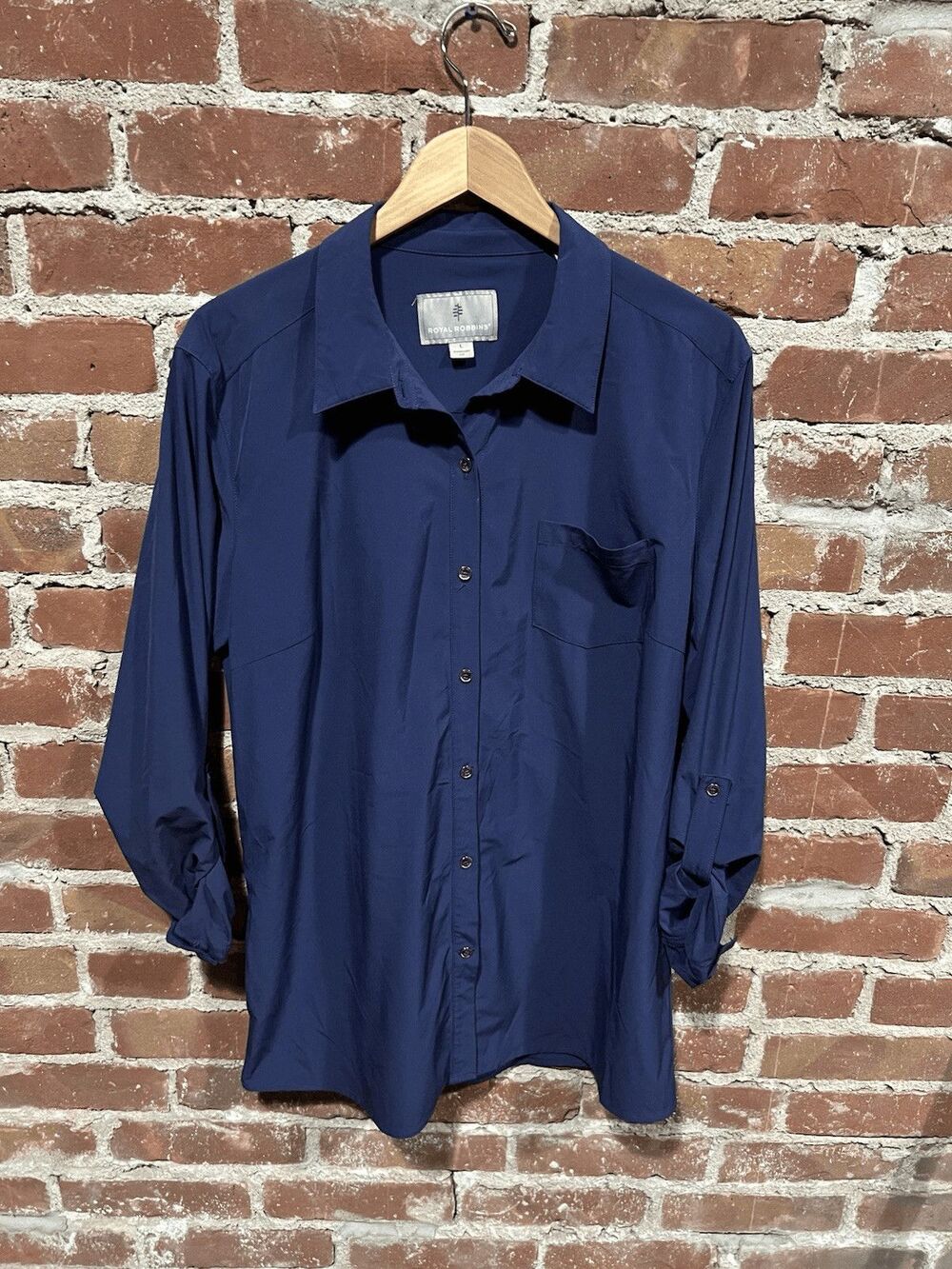 Royal Robbins WOMENS Blue Long Sleeve Nylon Button Up Shirt Outdoor Size Large